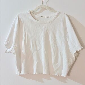 Hanes White Cropped Ribbed Tee